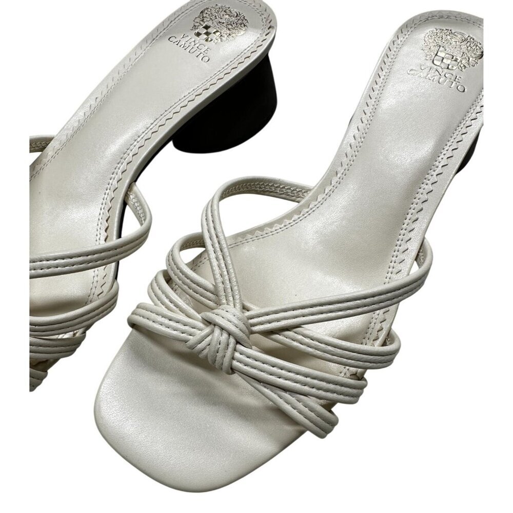 Vince Camuto Sandal Women's Size 11 Leather Off White Strappy Knotted Slip-On‎ - Picture 4 of 11